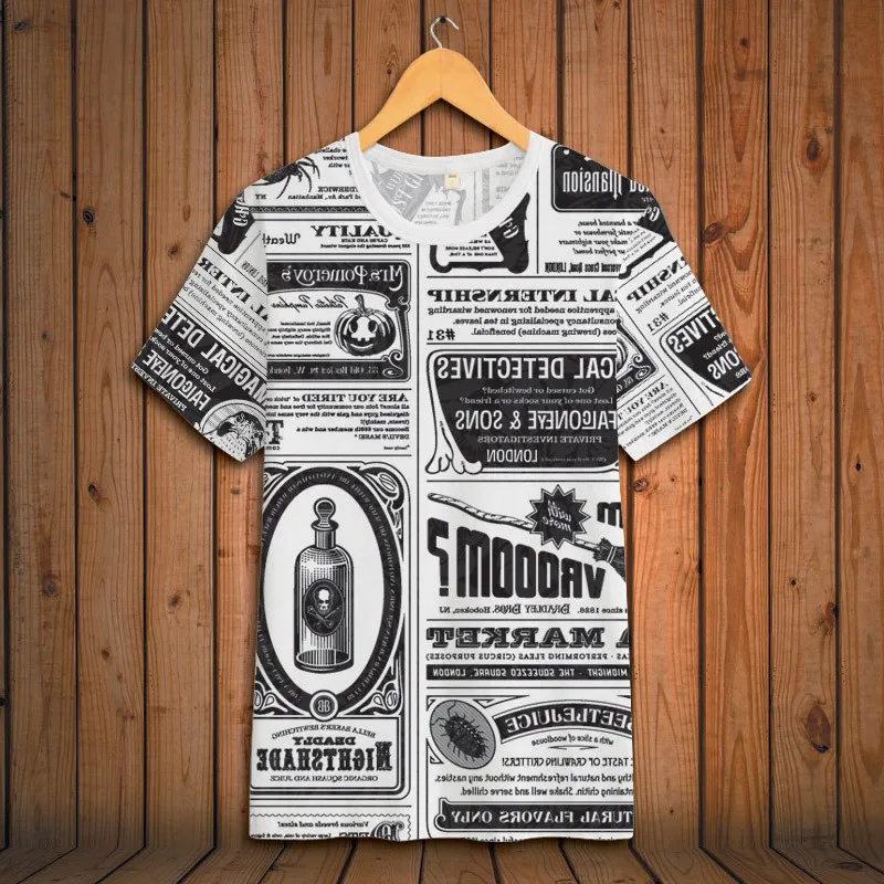 European style newspaper pattern 3d printing short sleeve t shirt Summer 2019 New quality soft comfortable icy t shirt men S-6XL