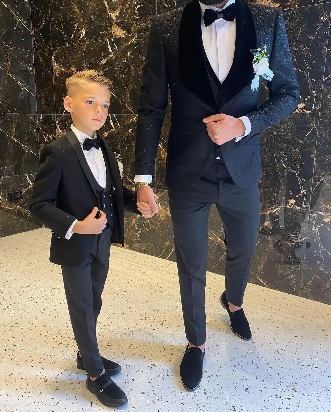 Abiti da cerimonia per ragazzo con paillettes neri smoking da pranzo Little Boys Groomsmen Kids For Wedding Party abito da sera Wear (Jacket + Vest + Pant)