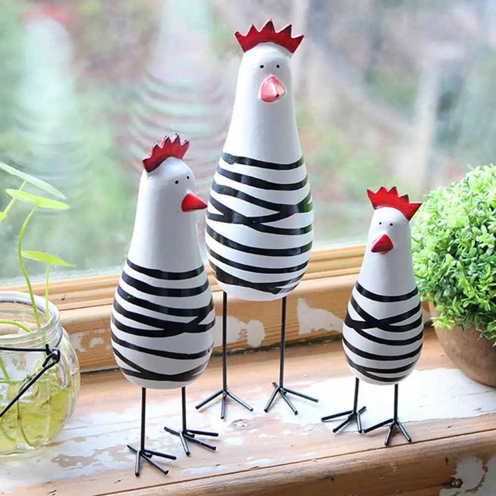 3Pcs/Set Painted Chicken 2021Ornament Handmade Collectable Wood Showcase Carved Chicken Figurine Gifts