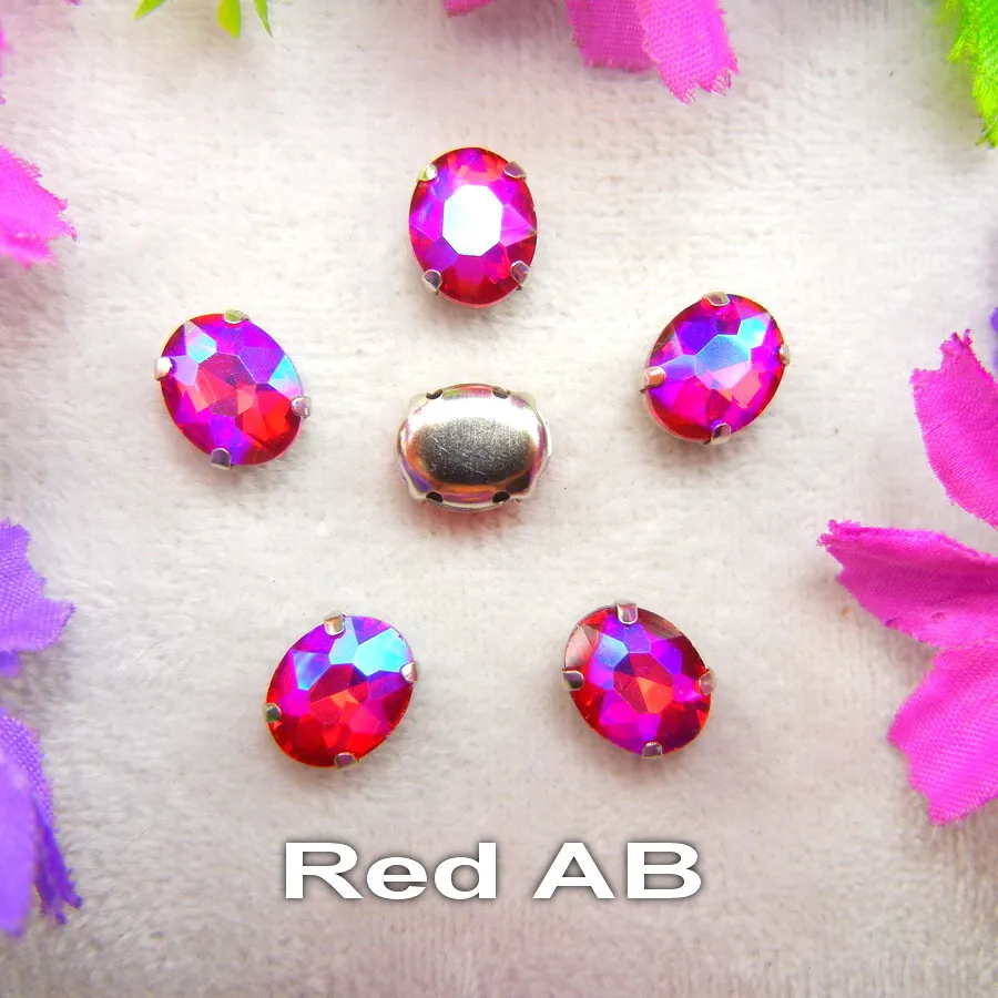 AB Colors Silberne Krallenfassungen 7 Größen Ovale Form Glaskristall Aufnähbare Strassperlen Hochzeitskleid-Accessoires Verzierung – Detail 4