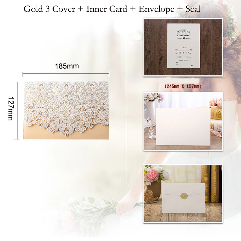 50pcs  Luxury Flora Elegant Laser Cut Wedding Invitation Card Lace Favors Free Customized Wedding Decoration Party Supplies