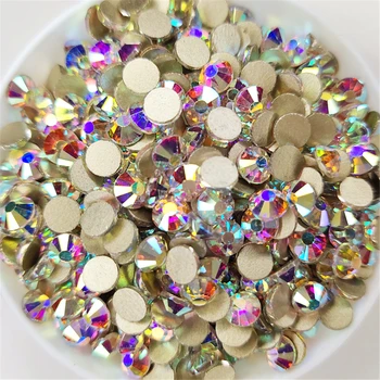 Top Glitter Crystal Ab Gold Base Niet Hot Fix Steentjes SS3-SS40 Flatback Strass Naaien & Stof Kleding Nail Art Decoraties
