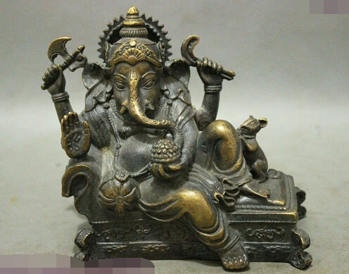 

13 cm Old Chinese Buddhism Bronze 4 Arms Ganapati Ganesh Lord Ganesha Buddha Statue