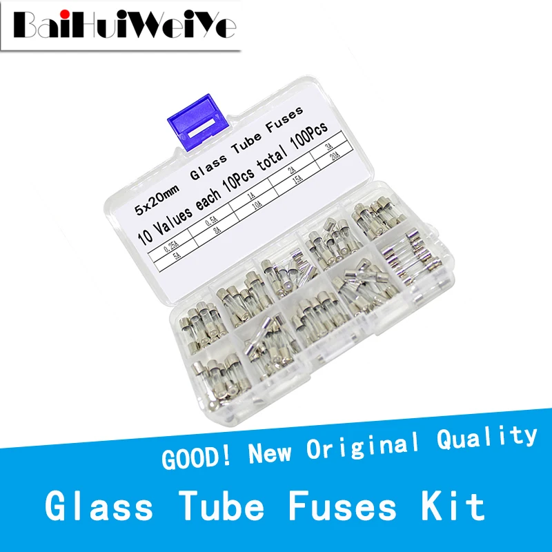 100Pcs/Box 5*20MM Fuses 3.15A Fast Quick Blow Glass Tube Fuse Kit 250V 3.15A 10Values*10pcs=100PCS