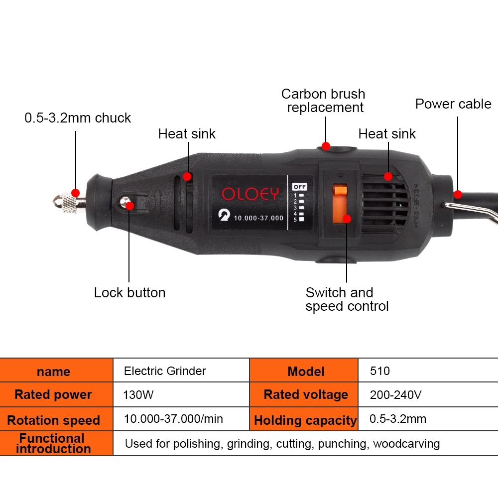 180W Electric Dremel Mini Drill Electric Drill Orbital Polisher Rotary Tool Grinder Mini-mill Grinding Machine Drills