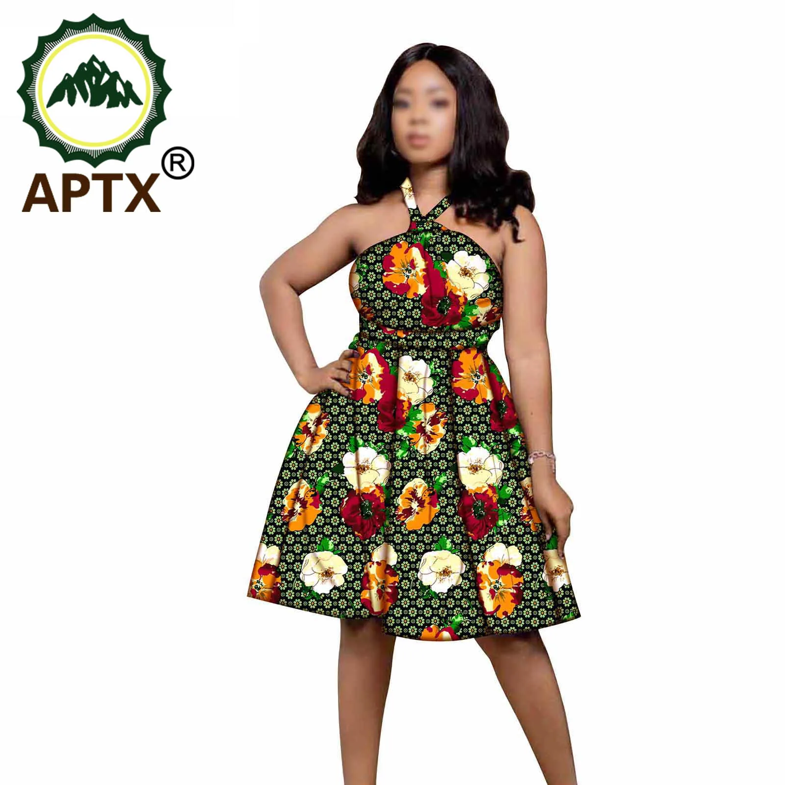 

African Clothing For Women Ankara Style Off The Shoulder Sexy Sleeveless Knee Length Pure Cotton Suspender Skirt Floral Dress