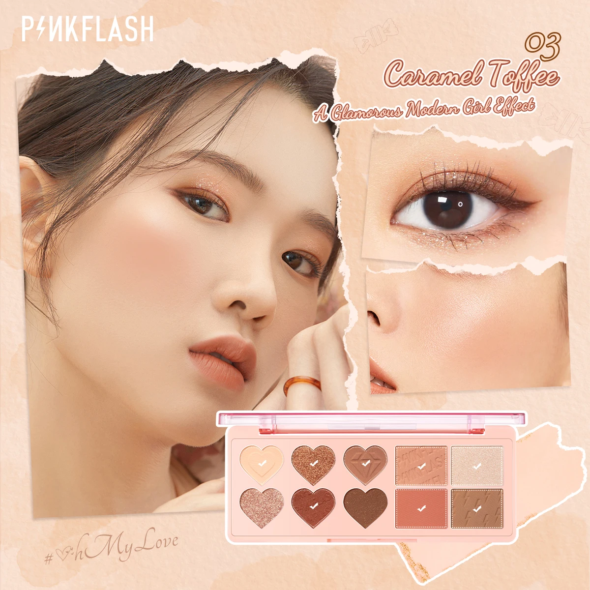 PINKFLASH 10 Color Matte Glitter Eyeshadow Palette Blush Highlighter Pigment Long Lasting Waterproof Multifunctional Face Makeup