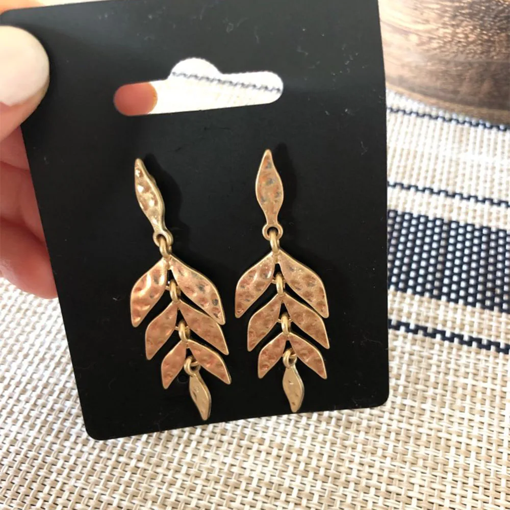 Casual Worm Gold Or Silver Color Hammered Leaf Linked Leaf Tree Drop Earrings For Women