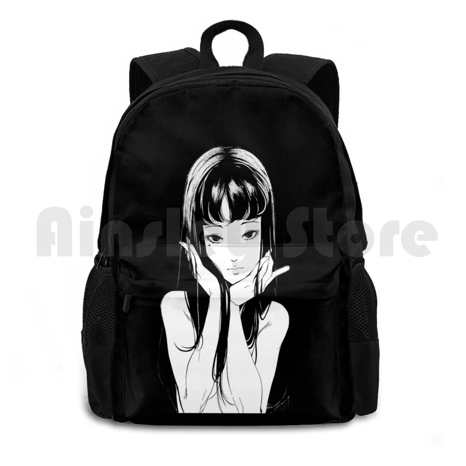 

Waifu Tomie Outdoor Hiking Backpack Waterproof Camping Travel Tomie Japan Japanese Scary Creepy Girls Black And White