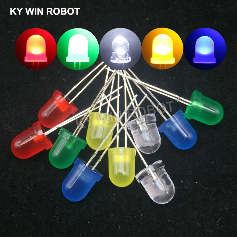 10pcs 8mm LED diode Light Assorted Kit DIY LEDs Set White Yellow Red Green Blue electronic diy kit Emitting Diode Hot sale