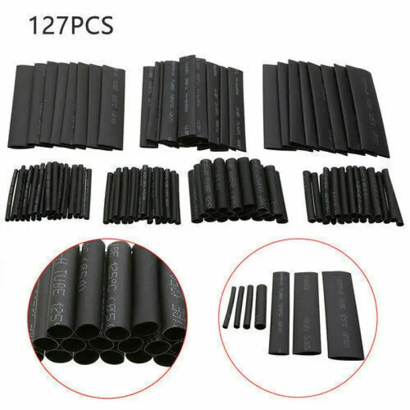 

127pcs black heat shrinkable tube cable insulation sleeve waterproof electronic kit lated polyolefin sheathed shrink tubing