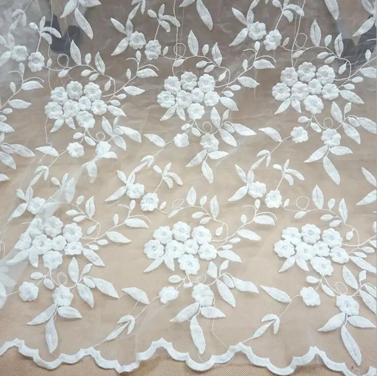 

White Flower Lace Cloth Embroidered Women's Summer Cotton Cloth Hollow Lace Fabric Organza Floral Lace