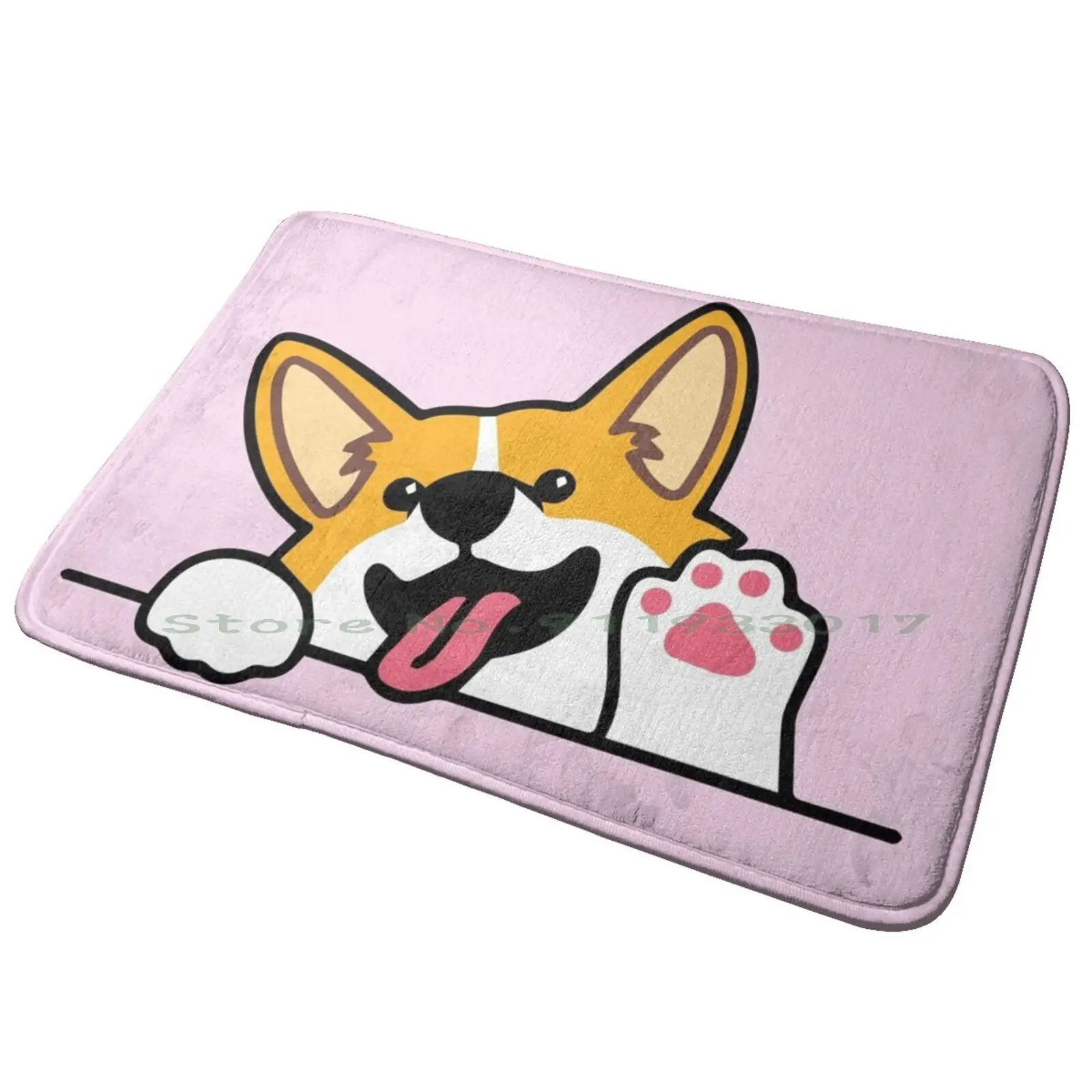 Kawaii Cute Smiling Corgi Entrance Door Mat Bath Mat Rug Helmet Motorbike Motorcycle Racing Racer Sports Bike Enthusiast Race