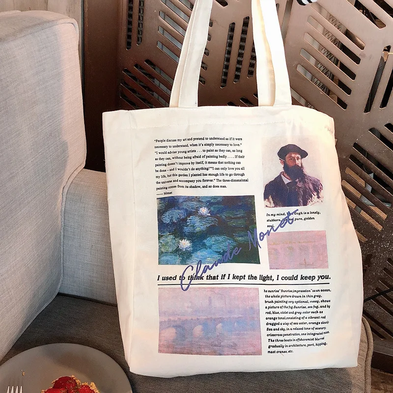 

Van Gogh Monet Women's Shoper Bag Harajuku Oil Painting Shoulder Tote Bags High Capacity Eco Canvas Bag Handbag bolsa feminina