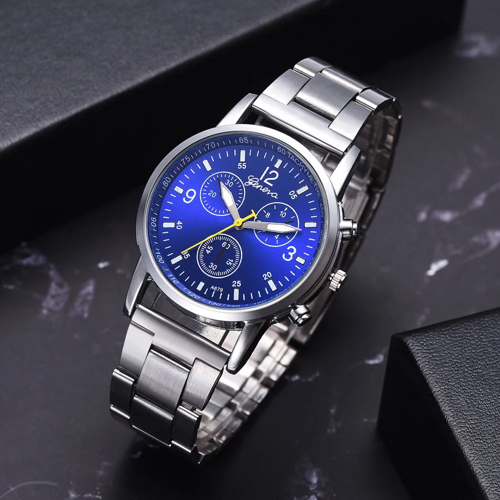 

Geneva Watch Men Blue Watches Full Alloy Quartz Wristwatches Men Sports Watches Wholesale Prices Dropshipping Relogio Masculino