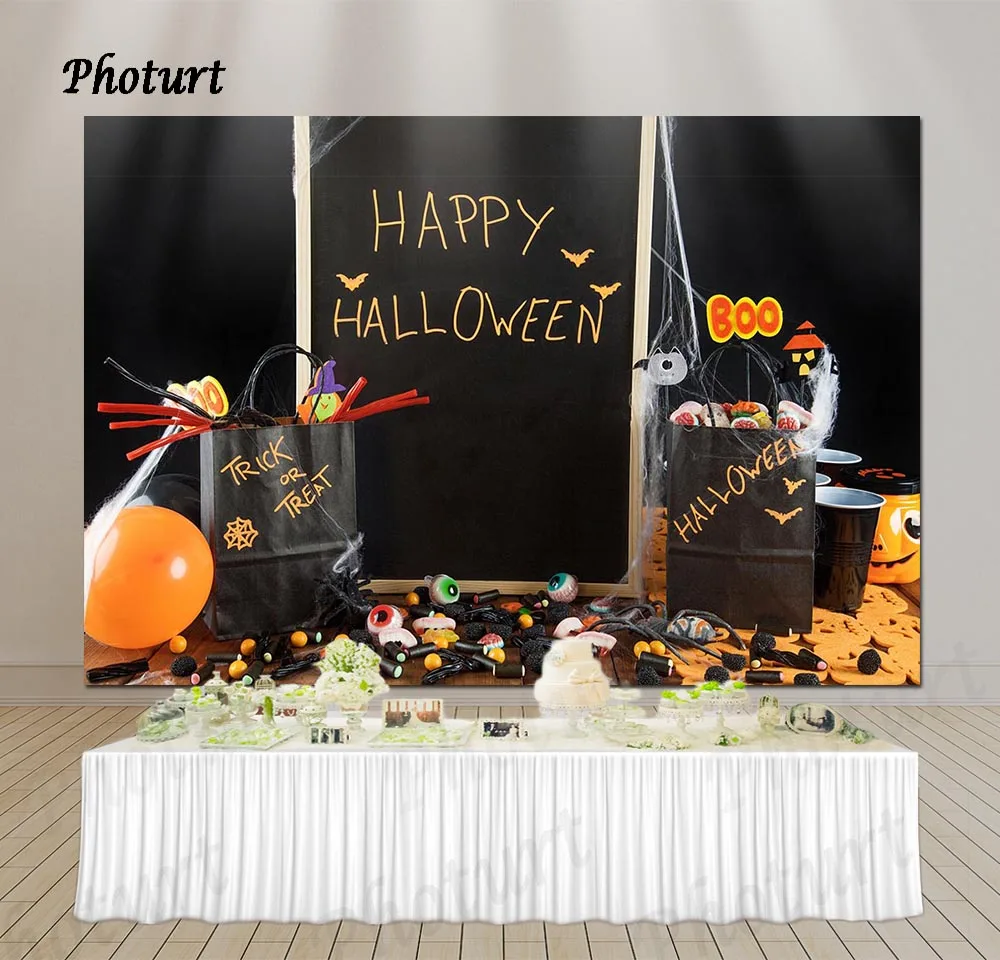 PHOTURT Halloween Backdrop Festival Decoration Photography Banner Trick or Treat Boo Vinyl Photo Background Props