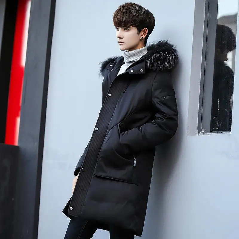 Winter White Duck down Men's down Jacket Mid-length Hooded Thick Warm Korean-style Popular Brand Men'S Wear