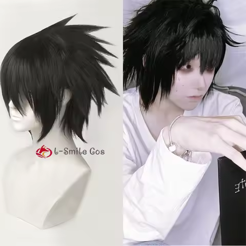 High Quality Anime Wigs L Cos Wig Mens L.Lawliet Heat Resistant Hair Pelucas Cosplay Costume Hair Wig + Wig Cap
