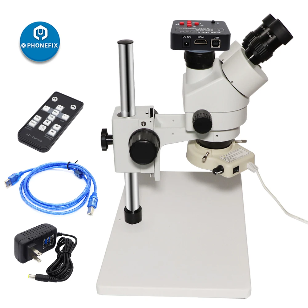 7X-45X Simul-focal Trinocular Stereo Microscope Digital 38MP HDMI Camera Video Microscope 0.5X C mount for Phone PCB Chip Repair