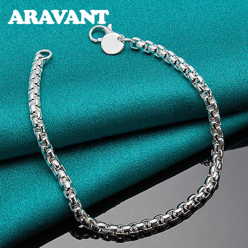 

925 Silver Box Chain Charm Bracelet For Women Fashion Jewelry