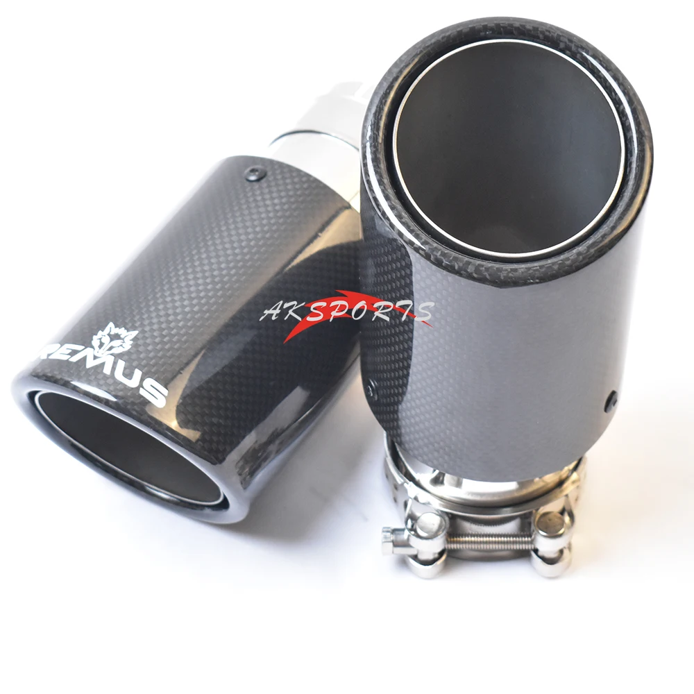 

1PC Car Exhaust Tail Glossy Round Carbon Fiber Stainless Steel Straight Curly Muffler Tip Pipe