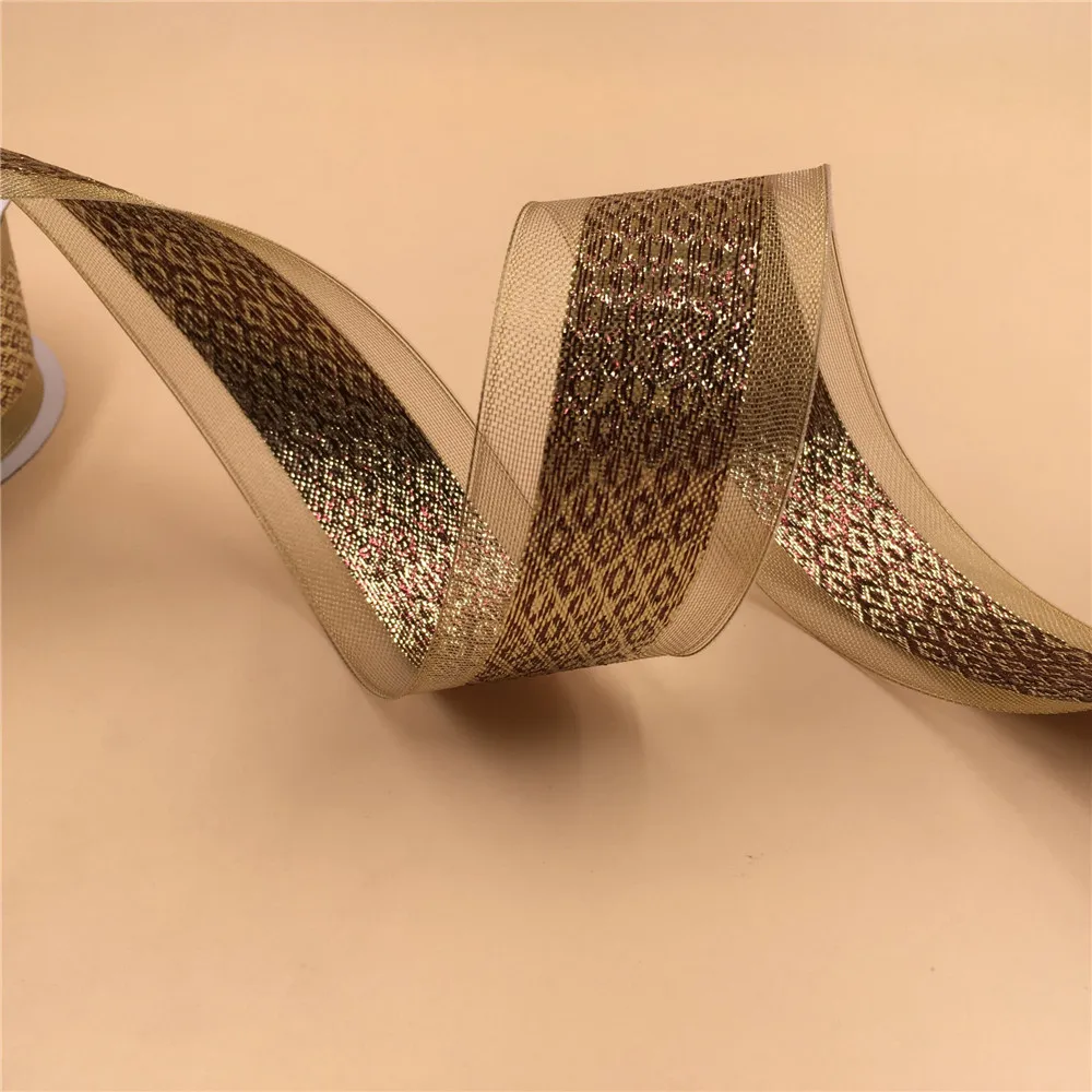 38MM Wire-Edge Ribbon Burgundy Metallic For Dress Bow Birthday Decoration Chirstmas Gift DIY Wrapping 25Yards N2083