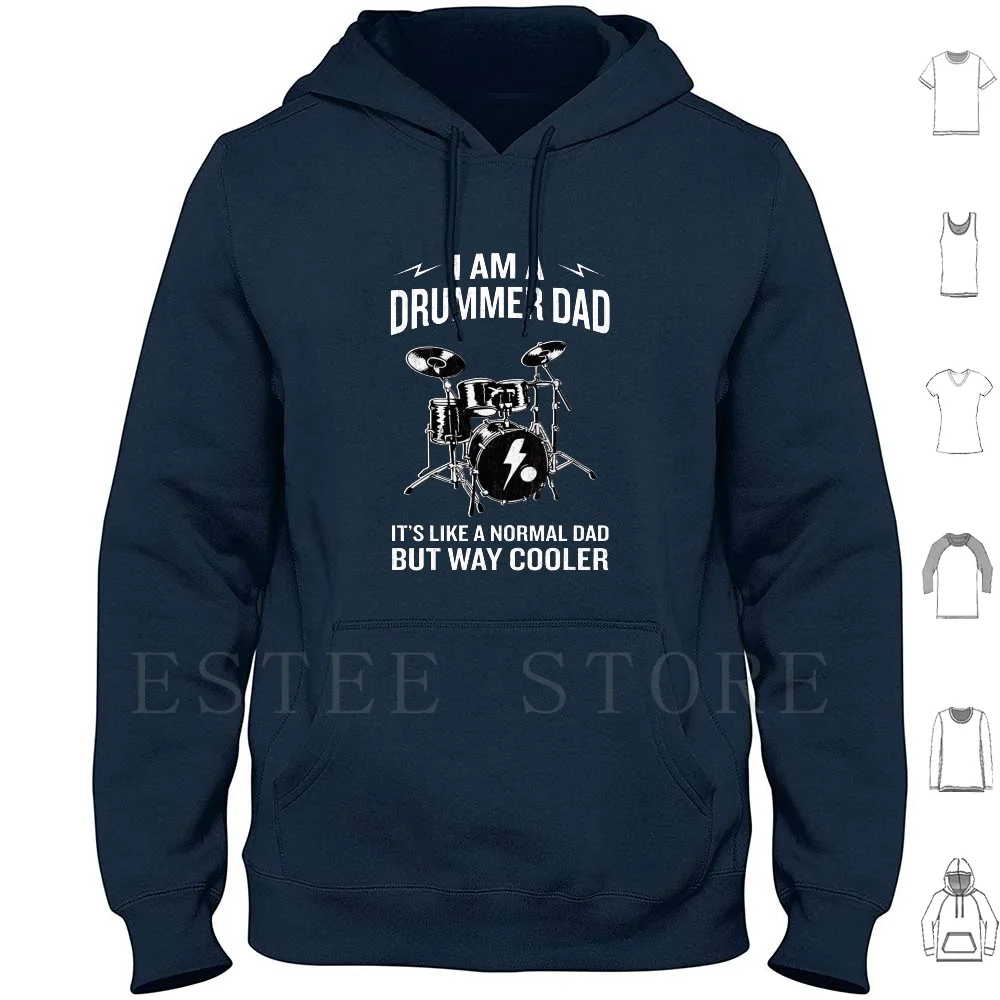 I'm A Drummer Dad But Way Cooler Funny Musician Hoodie Long Sleeve Music Musician Treble Clef Beat Hip Hop Jazz Music Notes