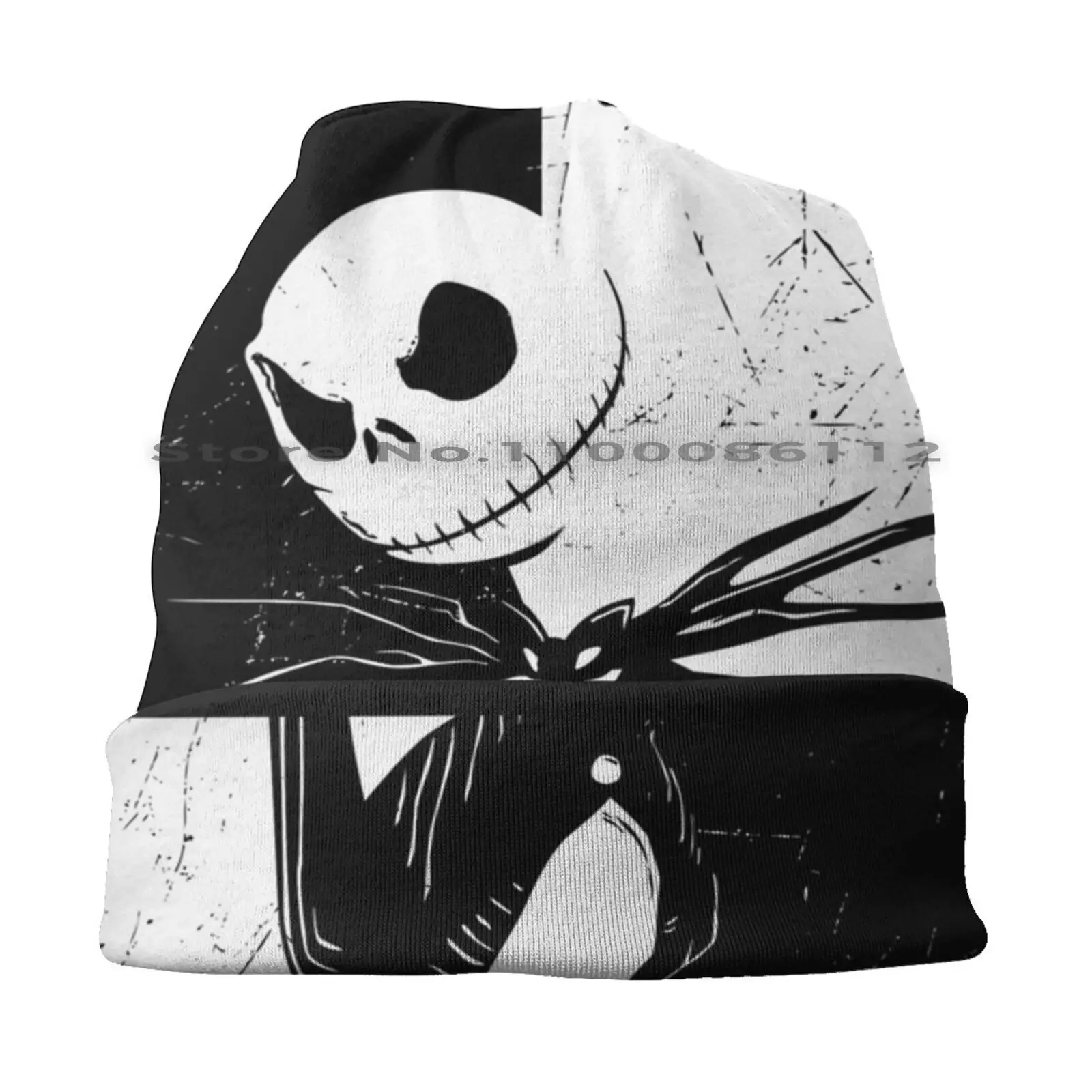 Black And White Jack Beanies Knit Hat Mask Movies Skeleton Halloween Animation Brimless Knitted Hat Skullcap Gift Casual