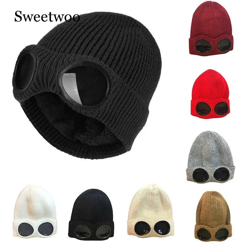 1 Pcs 2019 New Solid Color Unisex Ski Cap Women Men Knitted Hat Cap Thicken Warm Beanies Skiing With Glasses Winter