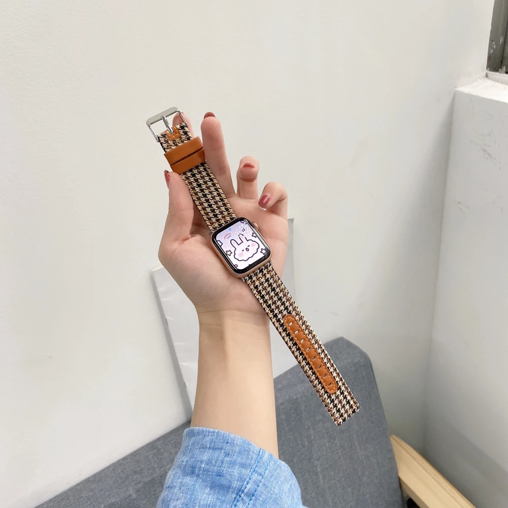 Panno di alta qualità + anello in vera pelle per cinturino Apple Watch 40mm 44mm serie cinturino 1 2 3 4 5 6 7 se per iwatch 38mm 42mm 41 45