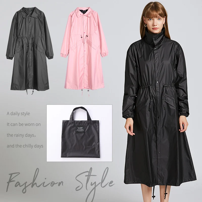 Fashion Long Raincoat Women Waterproof Windproof Hood Ladies Raincoat Rain Cover With Hood and Multicolor Pattern