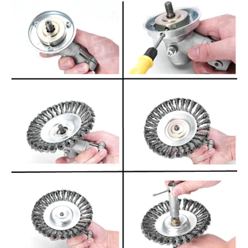 Tondeuse à gazon avec roue en fil d'acier torsadé de 8 pouces, accessoires de tête de coupe en fil d'acier de 6 pouces, outils de jardin, brosse de désherbage