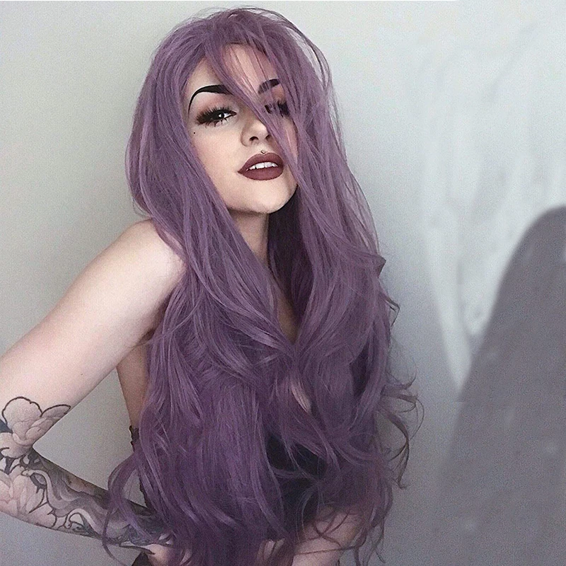 Body Wave Lolita Highligh Hair Dark Light Purple Synthetic Lace Front Wig Curly Cosplay Frontal Glueless Wigs For Black Women