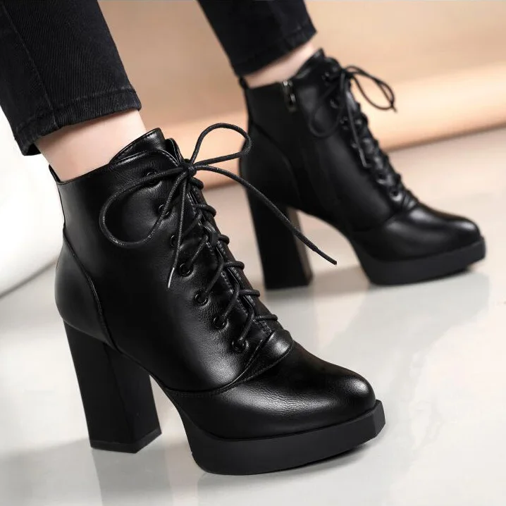 Winter warm New Arrival Fashion Shoes Women Boots Elasticated Patent Leather Ankle Boots Round head high Heel Boots Sexy Shoes