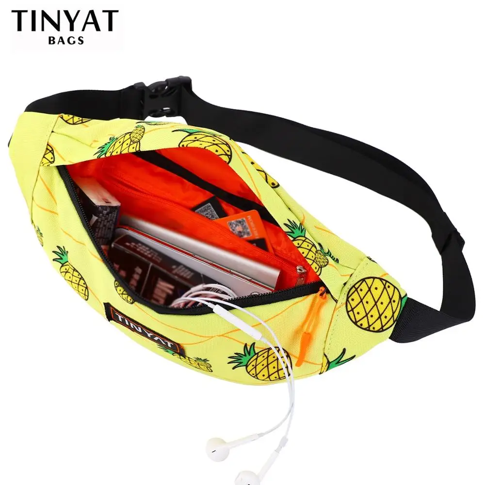 TINYAT Waist Pack Men Women Print Pineapple Fashion Polyester Belt Bag Casual Belt Pouch Female Travel Banana Bag for Travel