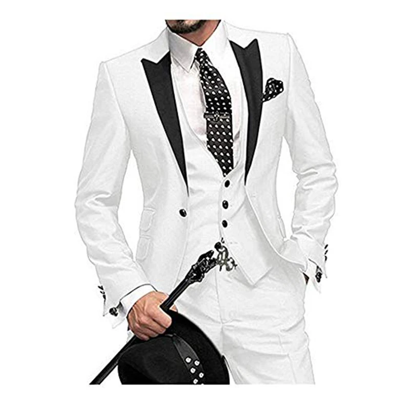 Ternos masculinos feitos sob medida, cinza escuro, lapela, padrinhos de casamento, terno de 3 peças (jaqueta + camisa + calça)