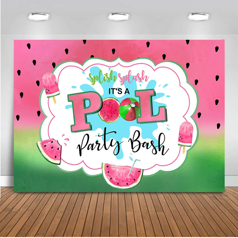 Splish Splish Pool Party Bash Background Photography Summer Watermelon Birthday Backdrop Ice Cream Swimming Pool Photoshoot