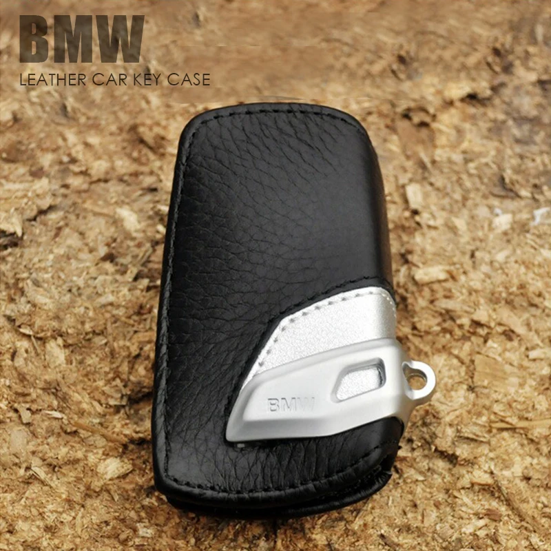 Key Case Bag Cover Fob Holder For BMW 3 5 7 Series X3 Sport Line Genuine Leather SILVER