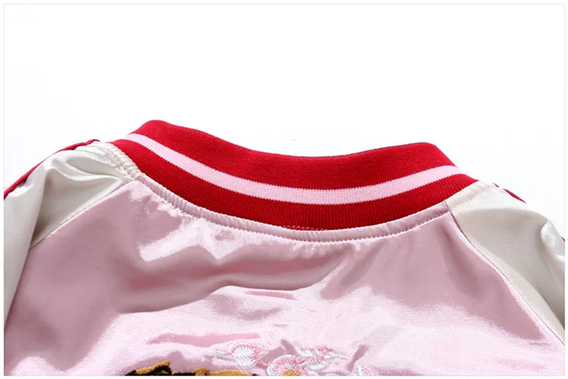 Double Sided Satin Baseball Jacket Women Sukajan Jacket Female Girls Embroidery Coat 2026 Spring Autumn Pink Z1A1