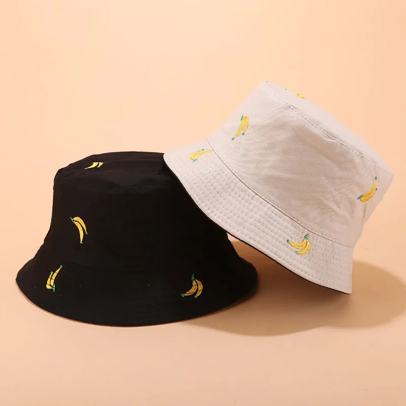 Cotton Fruit Banana Double-sided Wear Bucket Hat Fisherman Hat Outdoor Travel Hat Sun Cap Hats for Men and Women 89