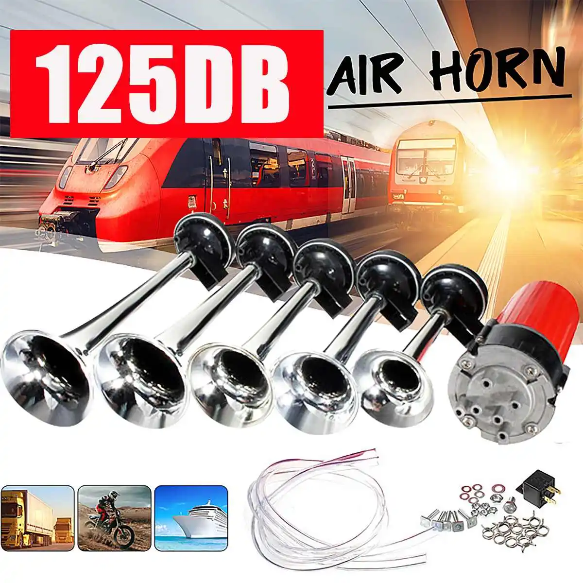 Universal 5 Trumpet Musical Dixie Dukes Of Hazzard Super Loud Car Truck Boats Air Horn with Air Compressor 12V 125dB