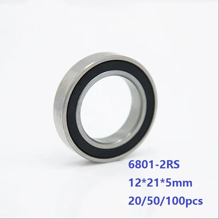 

20/50/100pcs 6801RS 6801-2RS 6801 2RS 12*21*5mm Double rubber cover Thin Wall Deep Groove Ball bearing 12×21×5mm