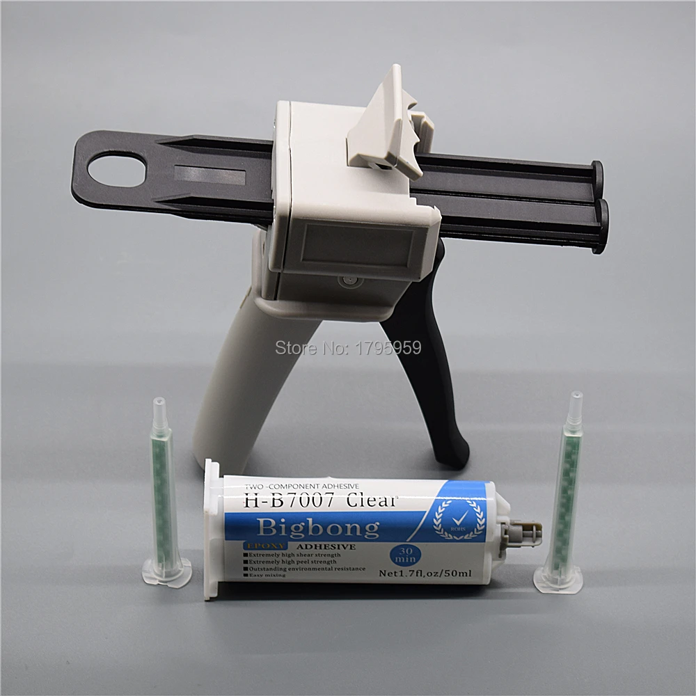 Epoxy Resin Glue 50ml AB Glues 1:1 Adhesives and 2pcs Static Mixing Nozzles with Glue Gun Dispenser 50ml 1:1 Manual Caulking Gun