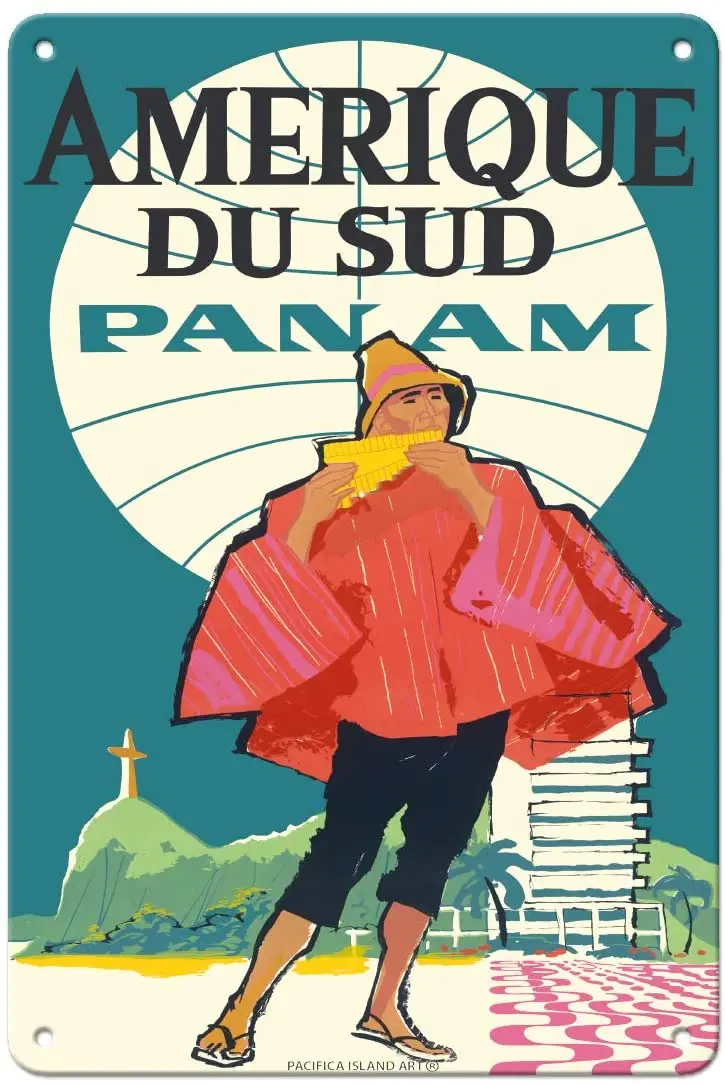 

South America (Amerique Du Sud) - Pan American World Airways - Vintage Airline Travel Poster c.1960s - 8in x 12in Vintage