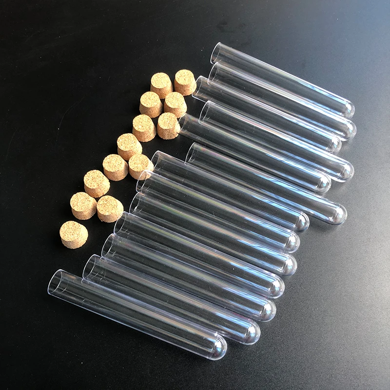 100pcs 15x100mm Lab Clear Plastic Test Tubes With Corks Stoppers Caps Wedding Favor Gift Tube Laboratory School Experiment