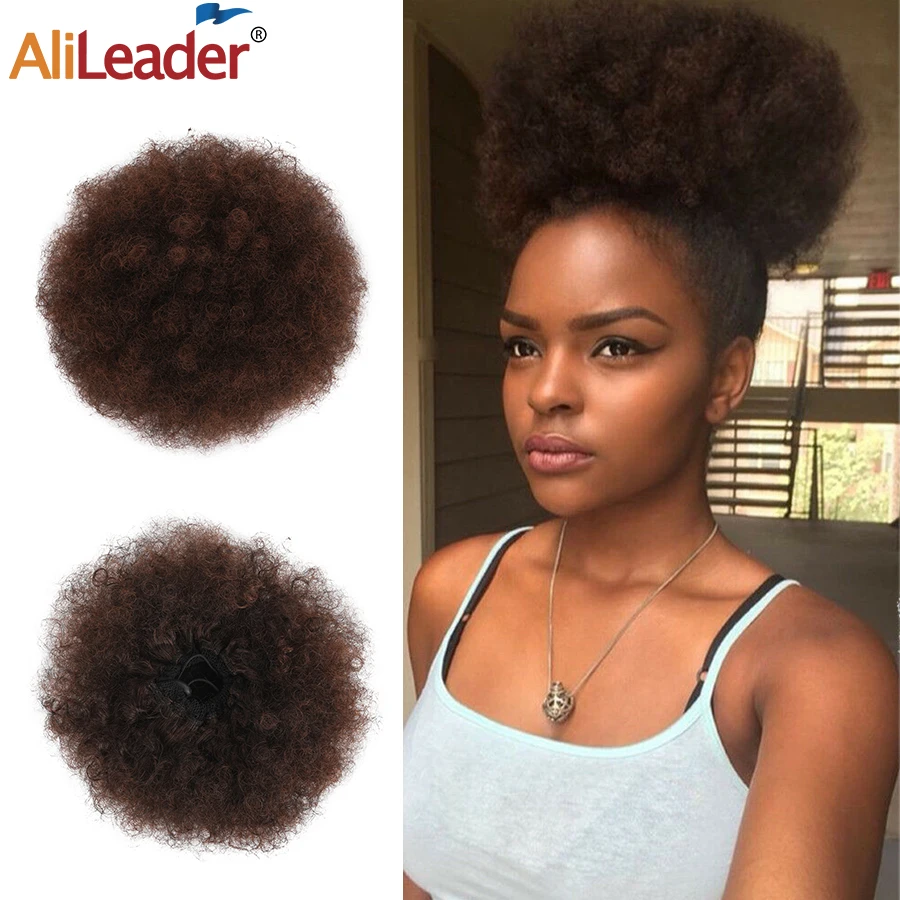 Alileader Synthetic Hair Buns Afro Drawstring Ponytail Fluffy Afro Puff Hair Bun Clips In Hair Tail Ponytail Accessories 1Pcs