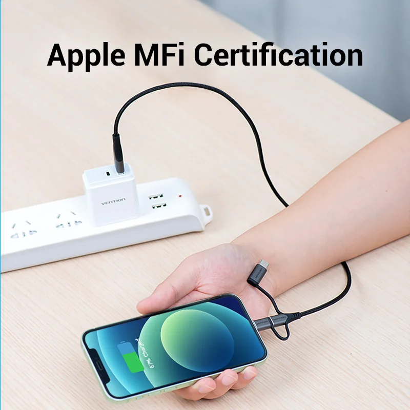 Vention MFi USB кабель для iPhone 12 Pro Max XR 11 3 в 1 быстрое зарядное устройство Lightning шнур для Xiaomi Micro USB кабель для передачи данных Тип C