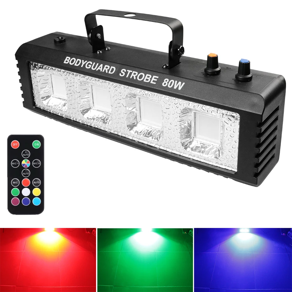 RGB White DJ Disco Strobe Light, Controle Remoto, Som Flash, Festa, Casamento, Feriado, Efeito de Iluminação de Palco, DJ Light, 40W, 60W, 80W, 100W