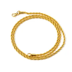 Wholesale Price 316L Stainless Steel Gold Color Twist Chain Necklace Fashion Gift Jewelry For Men and Women Width 3MM drop ship