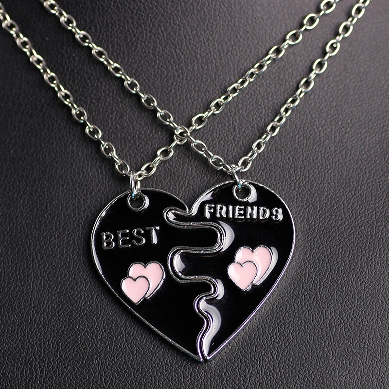 Best Friend 2 Piece Set Necklace Pink Peach Heart Pendant Necklace Female Bff  Friend Friendship Birthday  Gift  Choker Chain